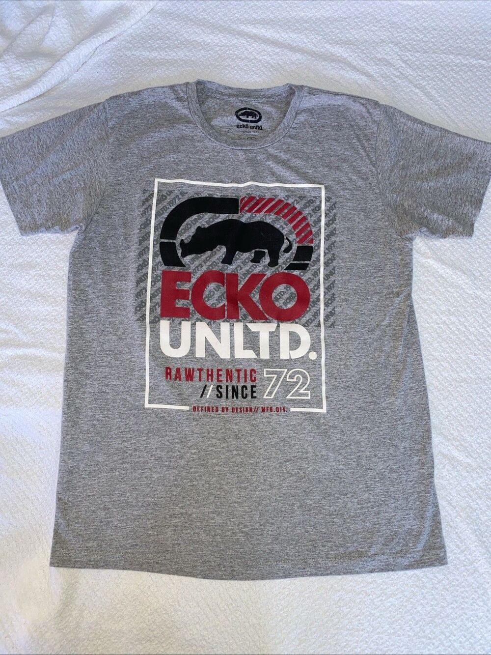 Ecko Unltd. Men’s Large Gray Graphic T-Shirt Rhino Rawthentic Since 72 Logo L